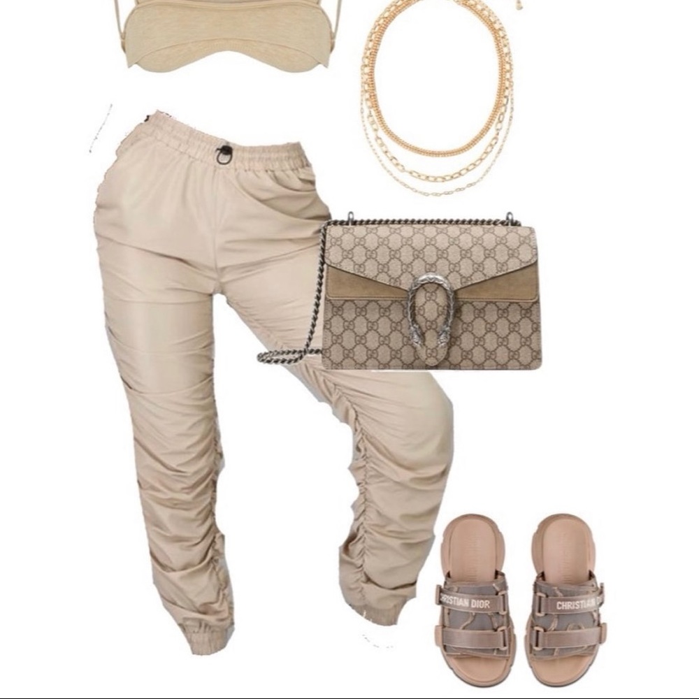 Tan track pants